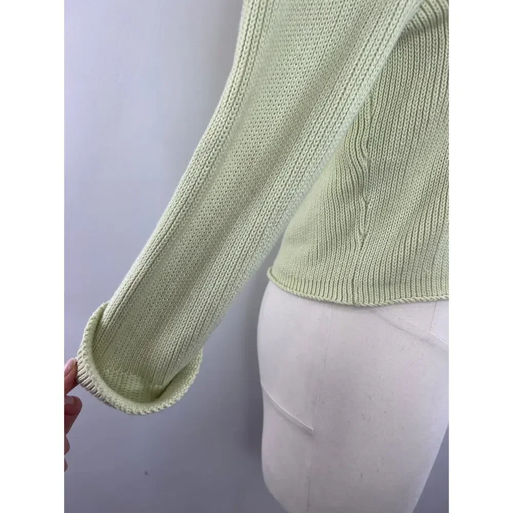 White + Warren Light Green Cotton Chunky Knit Open Cardigan Sweater Medium M